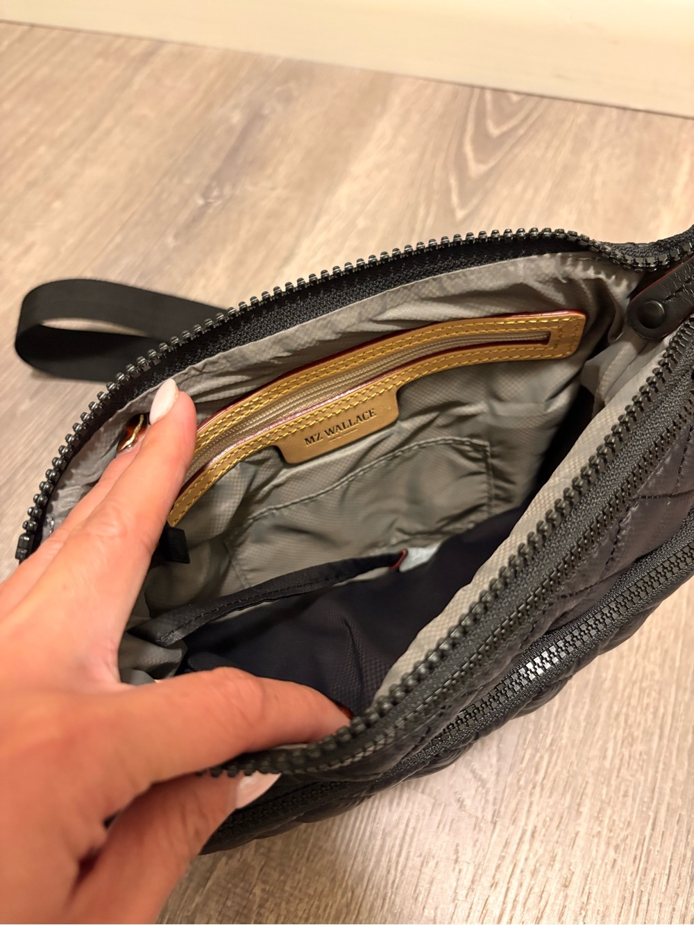 MZ Wallace Quilted Crossbody with Black Exterior and Tan Trim - NEVER USED - Picture 4 of 13